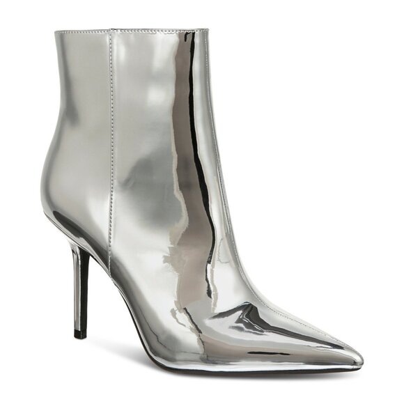 90$ I.N.C Metallic Goring Padded Holand Pointed-Toe Dress Booties Size 8 Silver - Picture 1 of 1